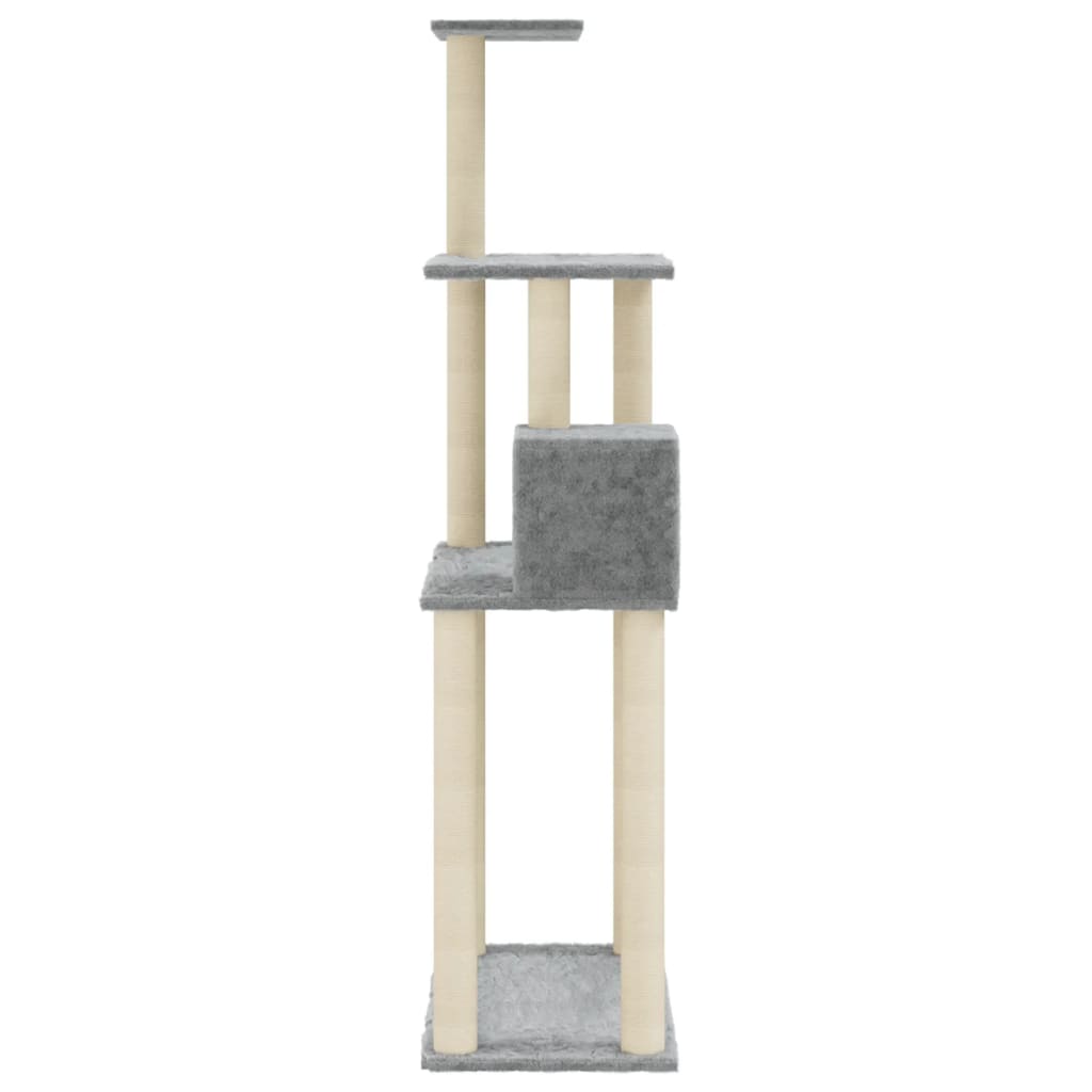 HKM-0850493 Light Gray Cat Tree with Sisal Scratching Posts - 147 cm High for Climbing, Scratching, and Resting