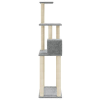 HKM-0850493 Light Gray Cat Tree with Sisal Scratching Posts - 147 cm High for Climbing, Scratching, and Resting