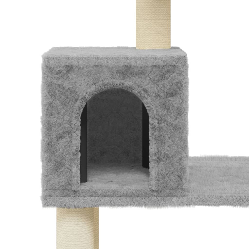 HKM-0850493 Light Gray Cat Tree with Sisal Scratching Posts - 147 cm High for Climbing, Scratching, and Resting
