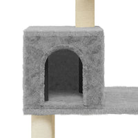 HKM-0850493 Light Gray Cat Tree with Sisal Scratching Posts - 147 cm High for Climbing, Scratching, and Resting