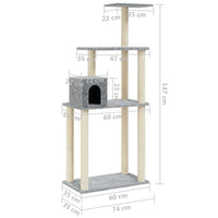 HKM-0850493 Light Gray Cat Tree with Sisal Scratching Posts - 147 cm High for Climbing, Scratching, and Resting