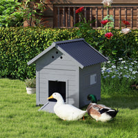 HKM-0850877 Wooden Duck House with Openable Roof & Double Doors, Light Gray Finish, Ideal for 3 Ducks