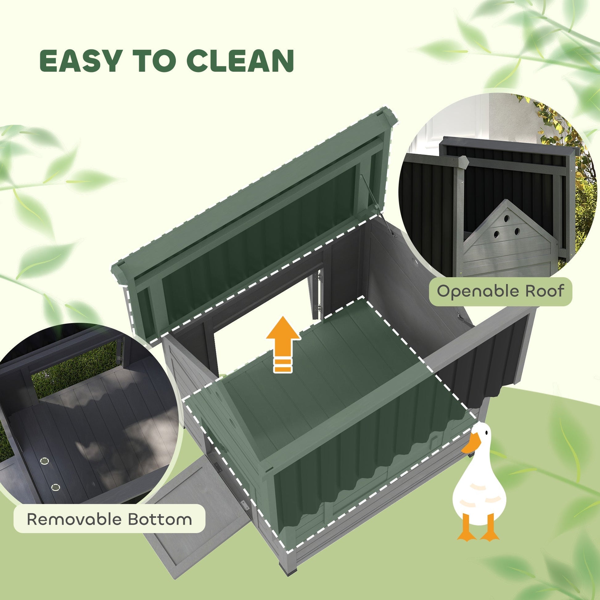 HKM-0850877 Wooden Duck House with Openable Roof & Double Doors, Light Gray Finish, Ideal for 3 Ducks