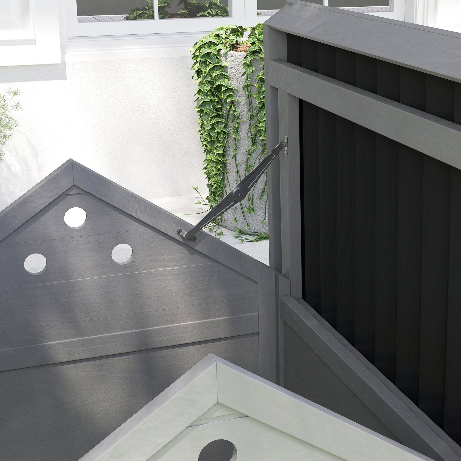 HKM-0850877 Wooden Duck House with Openable Roof & Double Doors, Light Gray Finish, Ideal for 3 Ducks