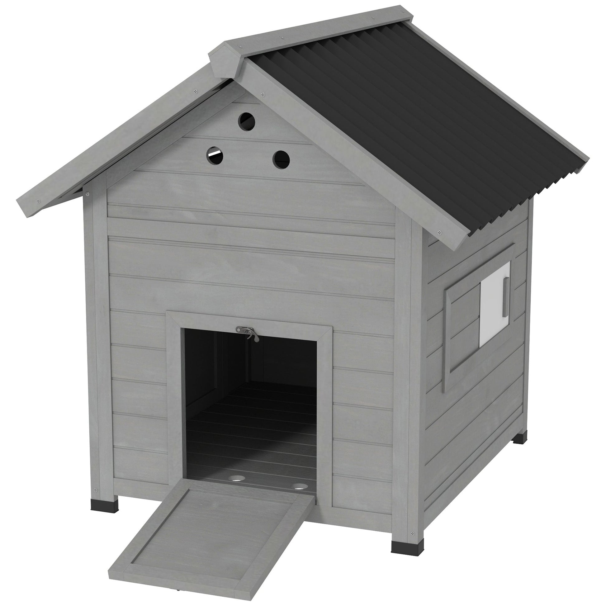 HKM-0850877 Wooden Duck House with Openable Roof & Double Doors, Light Gray Finish, Ideal for 3 Ducks