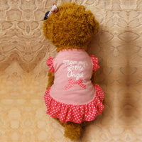 HKM-0851389 Small Dog Summer Dress with Bowknot and Letter Print in Pink, Purple, and Rose - Cotton Blend Apparel for Girls