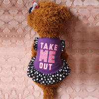 HKM-0851389 Small Dog Summer Dress with Bowknot and Letter Print in Pink, Purple, and Rose - Cotton Blend Apparel for Girls
