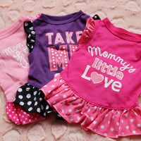 HKM-0851389 Small Dog Summer Dress with Bowknot and Letter Print in Pink, Purple, and Rose - Cotton Blend Apparel for Girls
