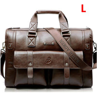 HKM-085139 Vintage Men's Black Leather Briefcase and Shoulder Bag for Laptop and Travel