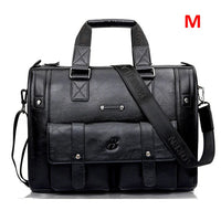 HKM-085139 Vintage Men's Black Leather Briefcase and Shoulder Bag for Laptop and Travel