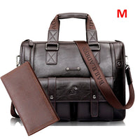 HKM-085139 Vintage Men's Black Leather Briefcase and Shoulder Bag for Laptop and Travel