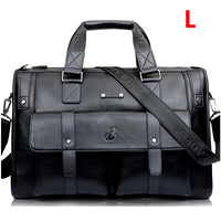 HKM-085139 Vintage Men's Black Leather Briefcase and Shoulder Bag for Laptop and Travel