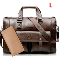 HKM-085139 Vintage Men's Black Leather Briefcase and Shoulder Bag for Laptop and Travel