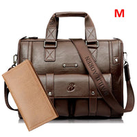 HKM-085139 Vintage Men's Black Leather Briefcase and Shoulder Bag for Laptop and Travel