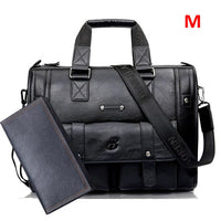 HKM-085139 Vintage Men's Black Leather Briefcase and Shoulder Bag for Laptop and Travel