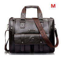 HKM-085139 Vintage Men's Black Leather Briefcase and Shoulder Bag for Laptop and Travel