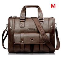 HKM-085139 Vintage Men's Black Leather Briefcase and Shoulder Bag for Laptop and Travel