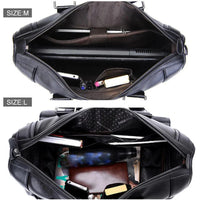 HKM-085139 Vintage Men's Black Leather Briefcase and Shoulder Bag for Laptop and Travel