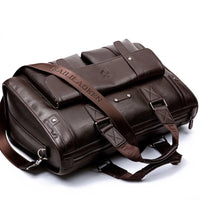 HKM-085139 Vintage Men's Black Leather Briefcase and Shoulder Bag for Laptop and Travel