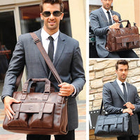 HKM-085139 Vintage Men's Black Leather Briefcase and Shoulder Bag for Laptop and Travel