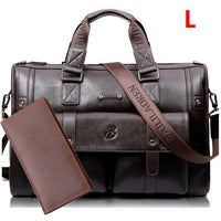 HKM-085139 Vintage Men's Black Leather Briefcase and Shoulder Bag for Laptop and Travel