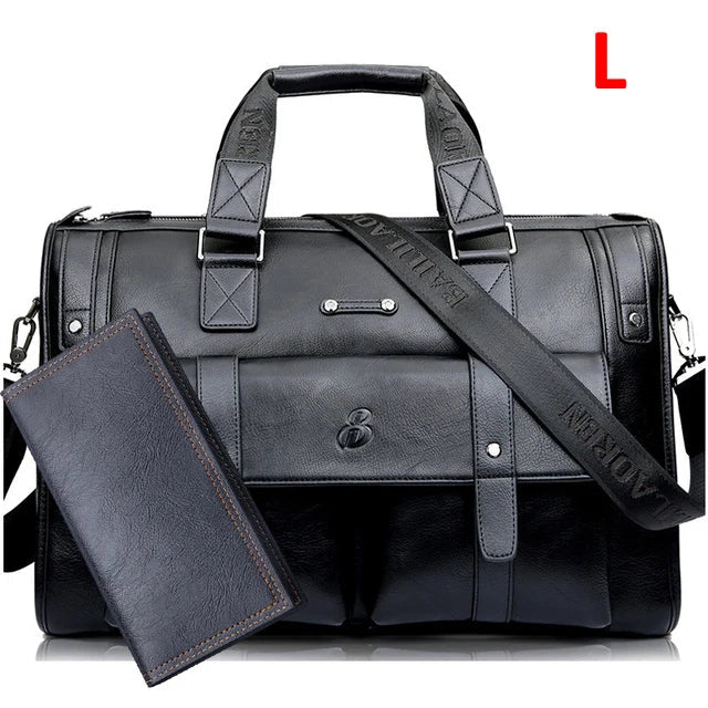HKM-085139 Vintage Men's Black Leather Briefcase and Shoulder Bag for Laptop and Travel