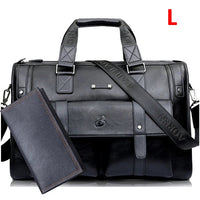 HKM-085139 Vintage Men's Black Leather Briefcase and Shoulder Bag for Laptop and Travel