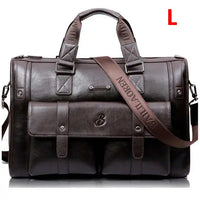 HKM-085139 Vintage Men's Black Leather Briefcase and Shoulder Bag for Laptop and Travel