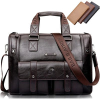 HKM-085139 Vintage Men's Black Leather Briefcase and Shoulder Bag for Laptop and Travel