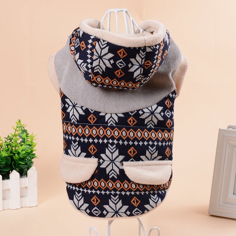 HKM-0851645 Fawn Snowflake Hooded Cotton Coat for Pets - Casual Wear, Available in Various Sizes