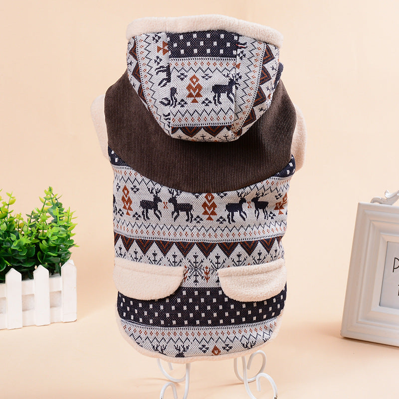 HKM-0851645 Fawn Snowflake Hooded Cotton Coat for Pets - Casual Wear, Available in Various Sizes