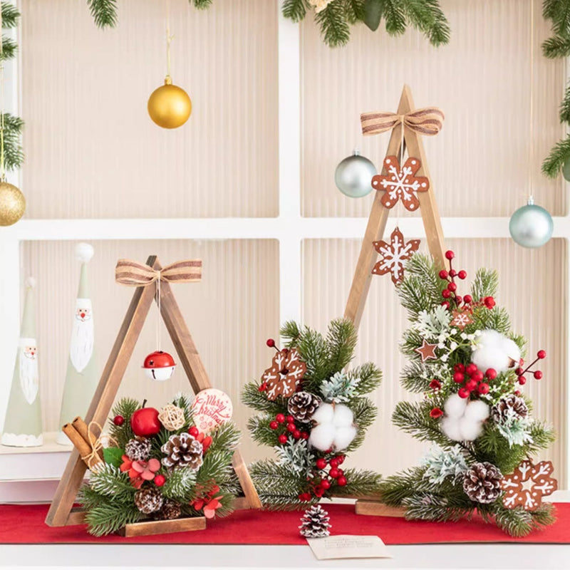 HKM-085203 Atmosphere Flower Christmas Tree Lamp with Solid Wood Base and Artificial Floral Accents