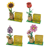 HKM-085267 3D Wooden Jigsaw Puzzle Flower Model Kit - Red Rose Educational Craft for Kids and Adults