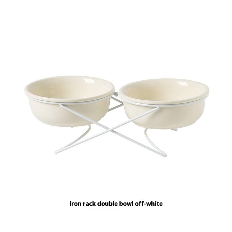 HKM-0853181 Ceramic Pet Bowls with Iron Rack ¨C Double and Single Options Available in Multiple Colors