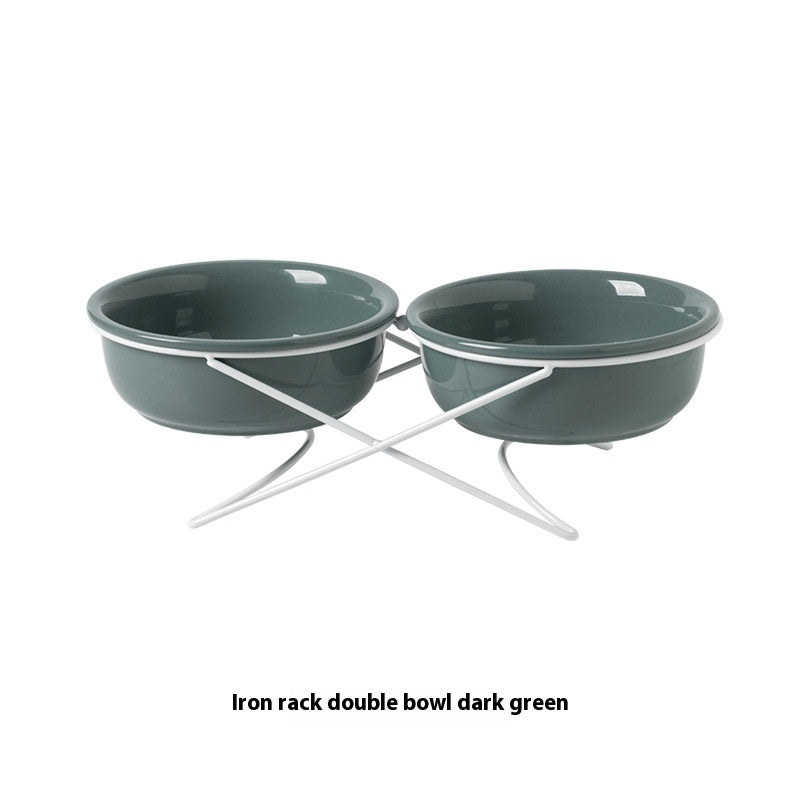 HKM-0853181 Ceramic Pet Bowls with Iron Rack ¨C Double and Single Options Available in Multiple Colors