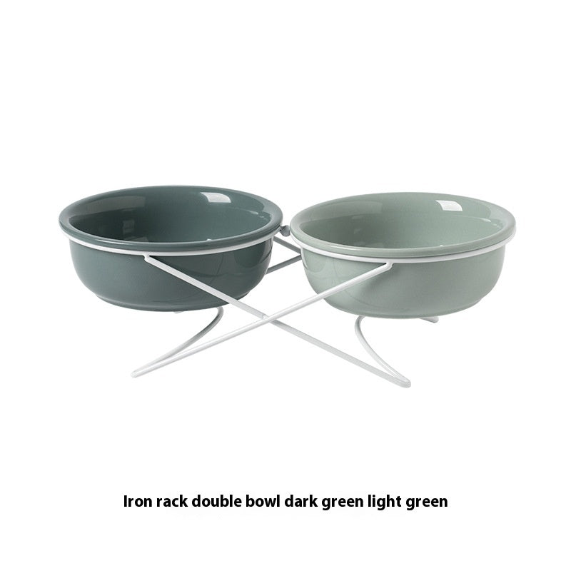 HKM-0853181 Ceramic Pet Bowls with Iron Rack ¨C Double and Single Options Available in Multiple Colors