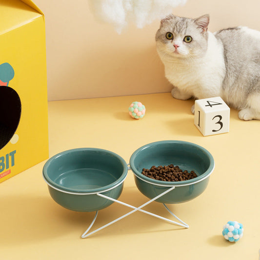 HKM-0853181 Ceramic Pet Bowls with Iron Rack ¨C Double and Single Options Available in Multiple Colors