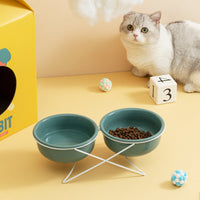 HKM-0853181 Ceramic Pet Bowls with Iron Rack ¨C Double and Single Options Available in Multiple Colors