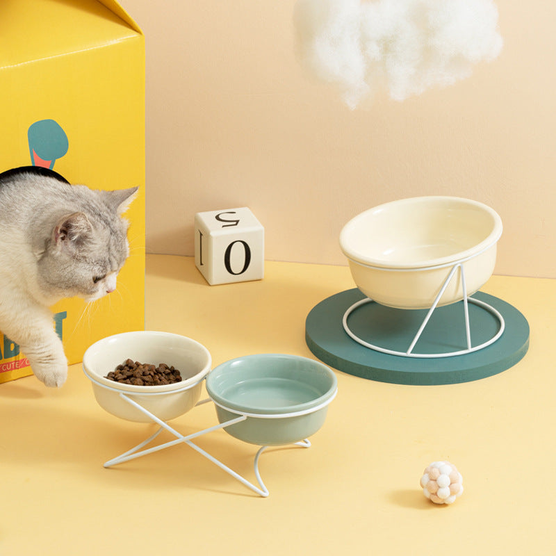 HKM-0853181 Ceramic Pet Bowls with Iron Rack ¨C Double and Single Options Available in Multiple Colors