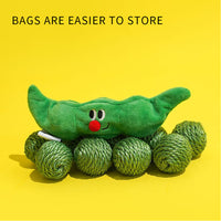 HKM-0854461 Interactive Cat Toy Balls Set - 3PCS Sisal Rope Chew Balls with Rustling Sound and Pea Pod Storage for Indoor Play