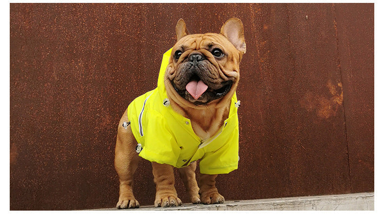 HKM-0854589 Reflective Waterproof Raincoat for Pets - Lemon Yellow & Grey, Sizes XS to XL