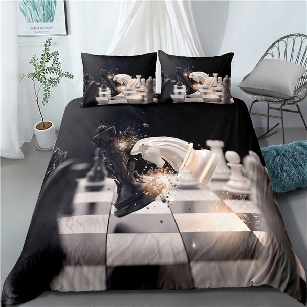 HKM-085587 Modern Striped Chess Pattern Quilt Cover Set - Multiple Sizes Available, Three-Piece and Two-Piece Options