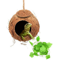 HKM-0857021 Coconut Shell Nest and Vine Set for Climbing Reptiles, 2.3m Vine with Natural Hairy Nest
