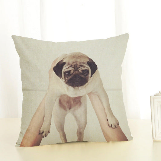 HKM-085715 Mediterranean Style Cotton Linen Pillow Cover - Lazy Pug Design, 45x45 cm