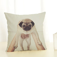 HKM-085715 Mediterranean Style Cotton Linen Pillow Cover - Lazy Pug Design, 45x45 cm