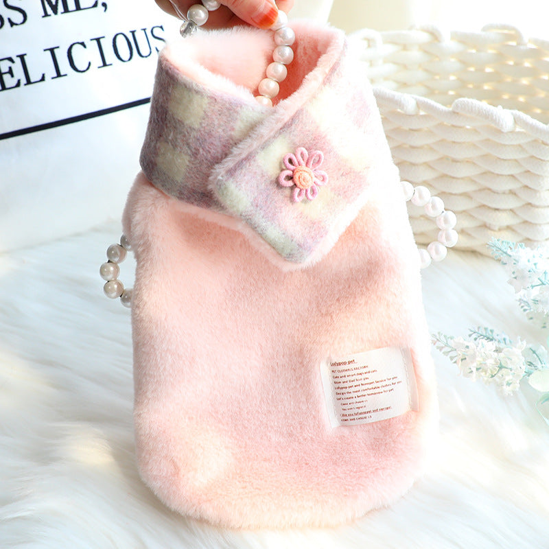 HKM-0857533 Reversible Imitation Rabbit Fur Cotton Coat with Fur Collar - Available in Pink and Grey, Sizes XS to XL