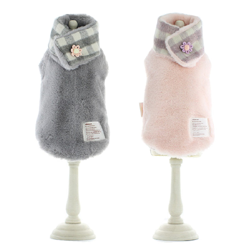 HKM-0857533 Reversible Imitation Rabbit Fur Cotton Coat with Fur Collar - Available in Pink and Grey, Sizes XS to XL