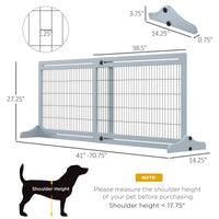 HKM-0858429 Extra Wide Freestanding Pet Gate for Dogs and Cats, Adjustable Length Blue-Gray Wooden Barrier for Doorways and Hallways