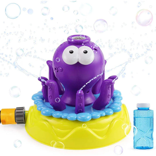 HKM-085843 2 in 1 360° Rotating Octopus Water Sprinkler Toy with Bubble Maker for Outdoor Fun