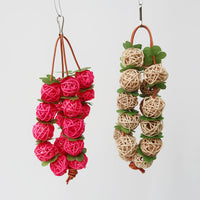 HKM-085843 Natural Rattan Parrot Bird Chew Toy – Pink, 25 cm, Bite Resistant, Easy to Hang